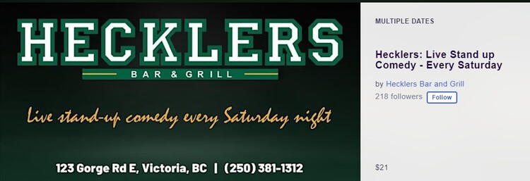 Heckler's Bar and Grill- Live Stand up-Sat night